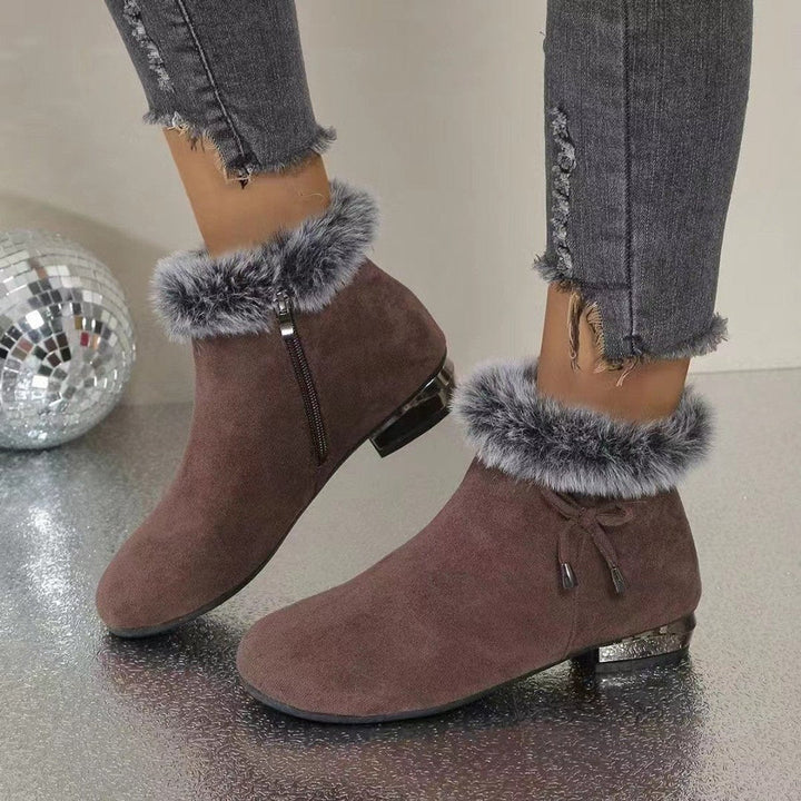 Charlotte | Women's Faux Suede Fur-Trim Flat Ankle Boots