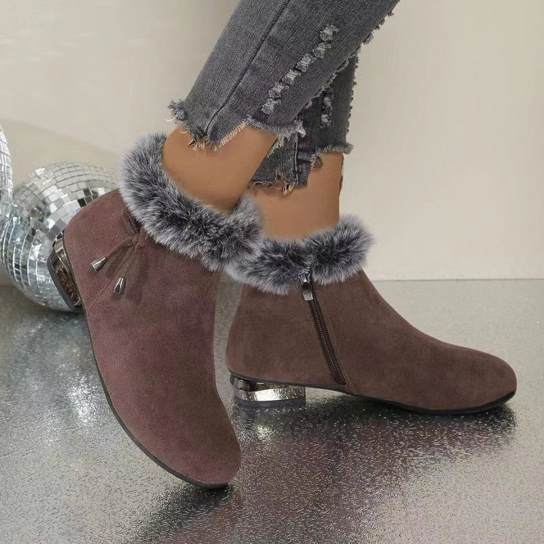 Charlotte | Women's Faux Suede Fur-Trim Flat Ankle Boots