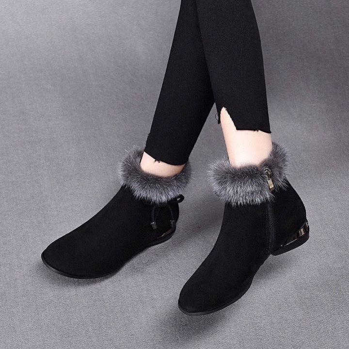 Charlotte | Women's Faux Suede Fur-Trim Flat Ankle Boots