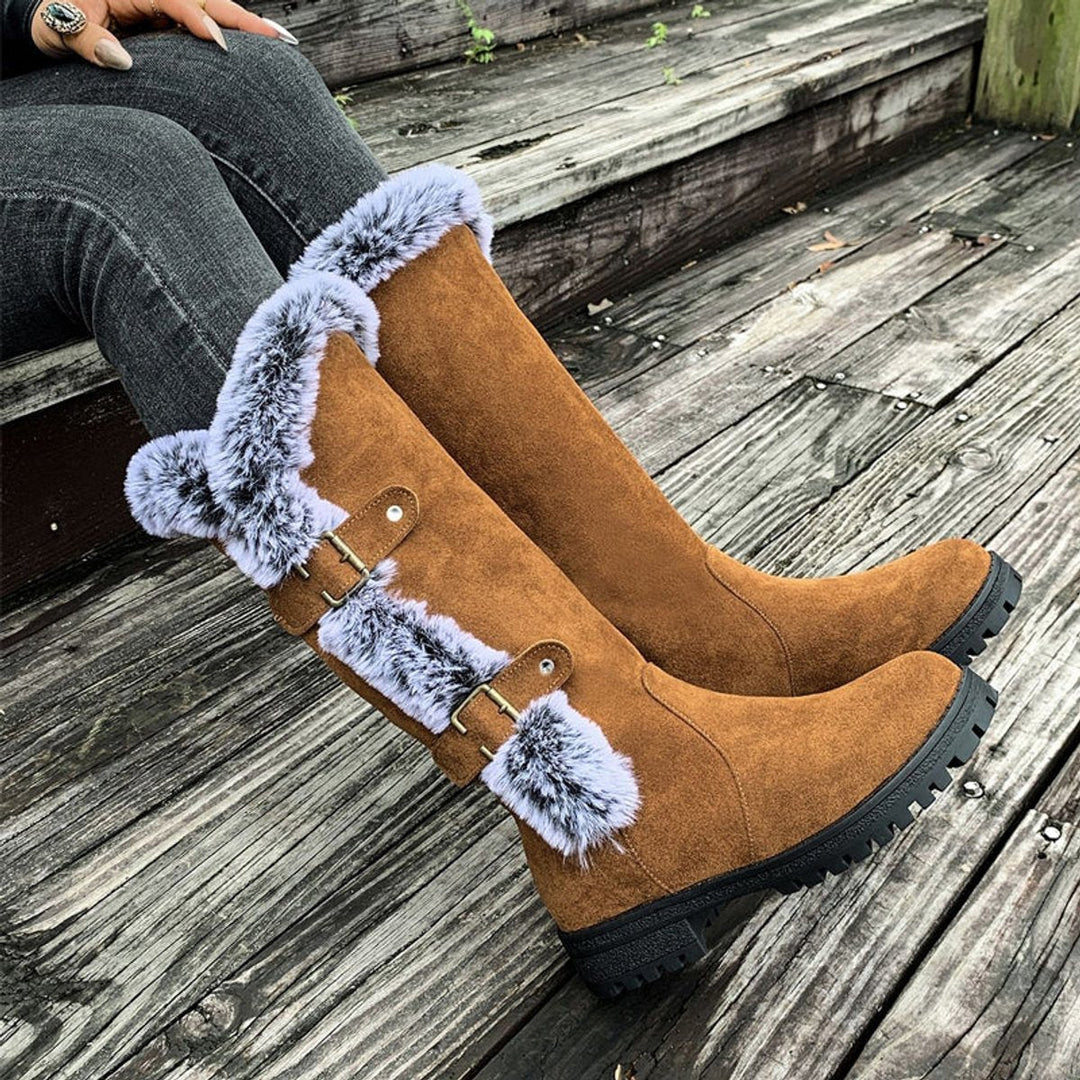 Emma | Women's Faux Suede Plush-Lined Buckle Knee High Boots