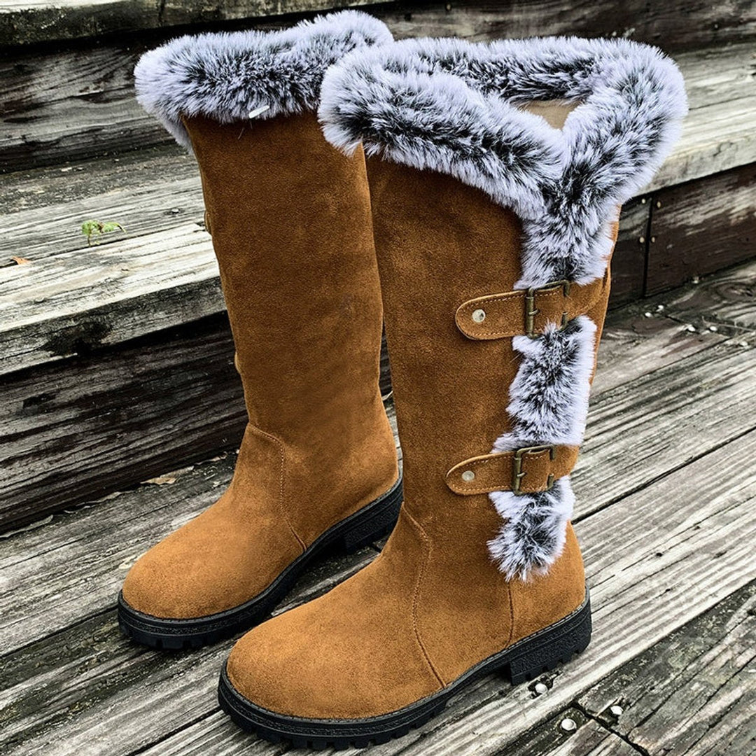 Emma | Women's Faux Suede Plush-Lined Buckle Knee High Boots