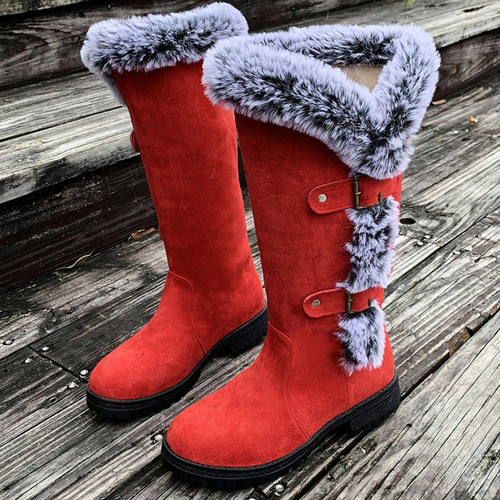 Emma | Women's Faux Suede Plush-Lined Buckle Knee High Boots