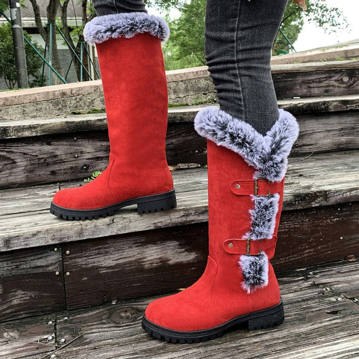 Emma | Women's Faux Suede Plush-Lined Buckle Knee High Boots