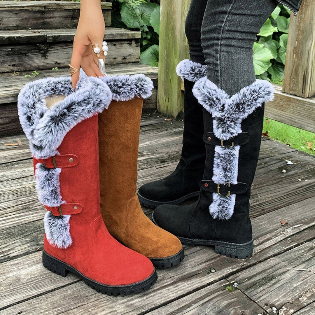 Emma | Women's Faux Suede Plush-Lined Buckle Knee High Boots