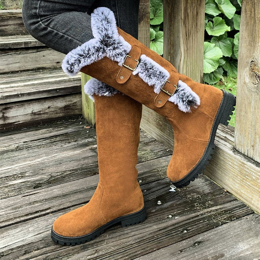 Emma | Women's Faux Suede Plush-Lined Buckle Knee High Boots
