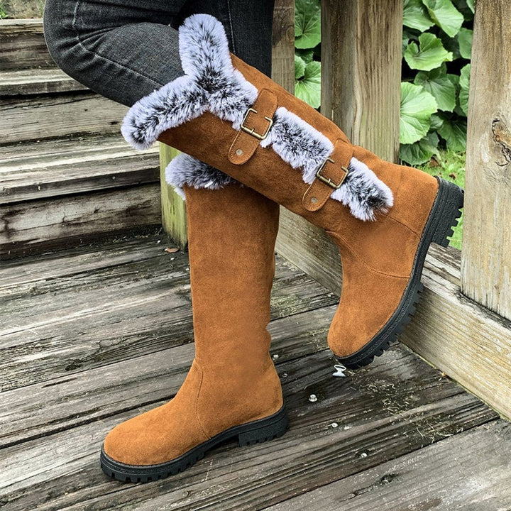 Emma | Women's Faux Suede Plush-Lined Buckle Knee High Boots