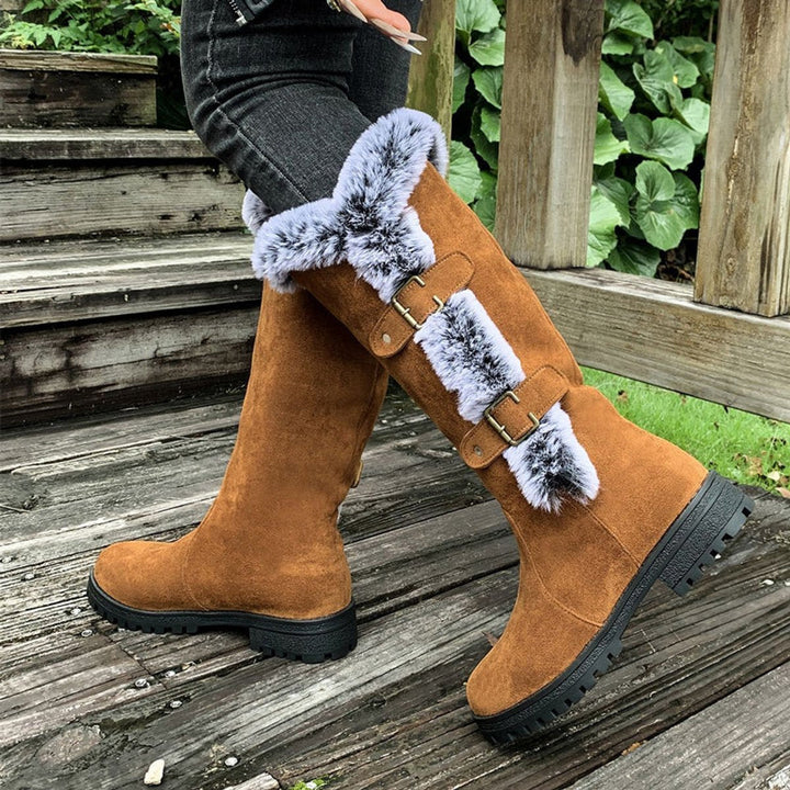Emma | Women's Faux Suede Plush-Lined Buckle Knee High Boots