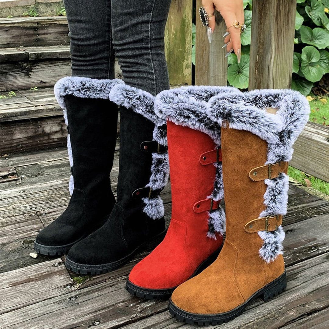 Emma | Women's Faux Suede Plush-Lined Buckle Knee High Boots