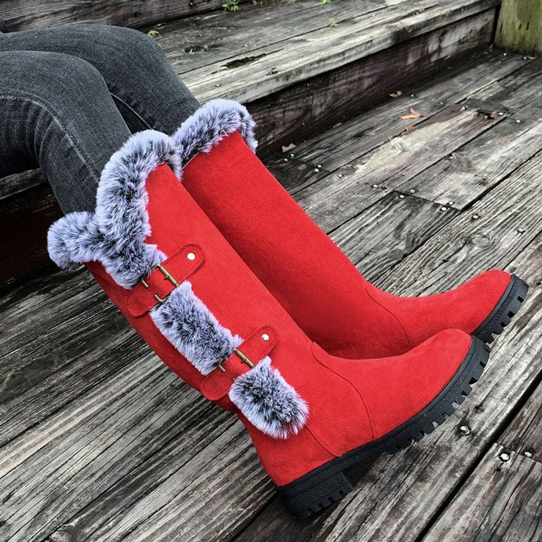Emma | Women's Faux Suede Plush-Lined Buckle Knee High Boots