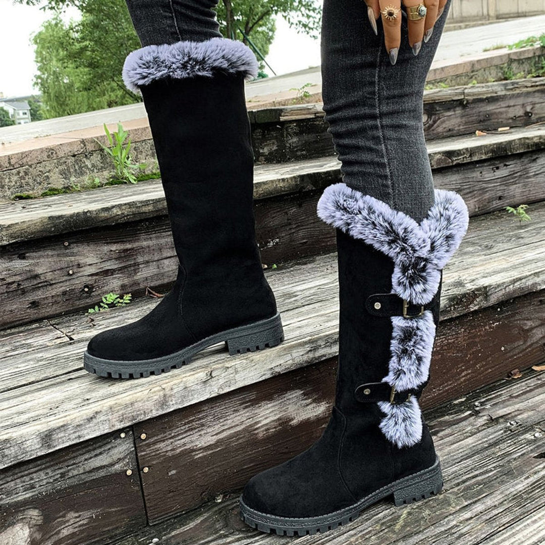 Emma | Women's Faux Suede Plush-Lined Buckle Knee High Boots