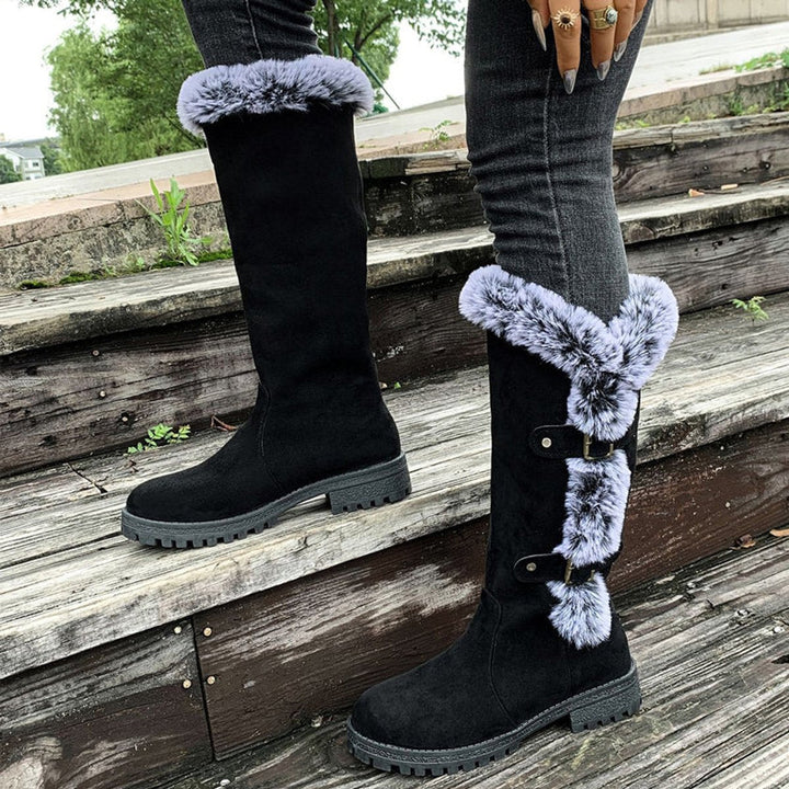 Emma | Women's Faux Suede Plush-Lined Buckle Knee High Boots