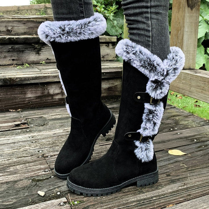 Emma | Women's Faux Suede Plush-Lined Buckle Knee High Boots