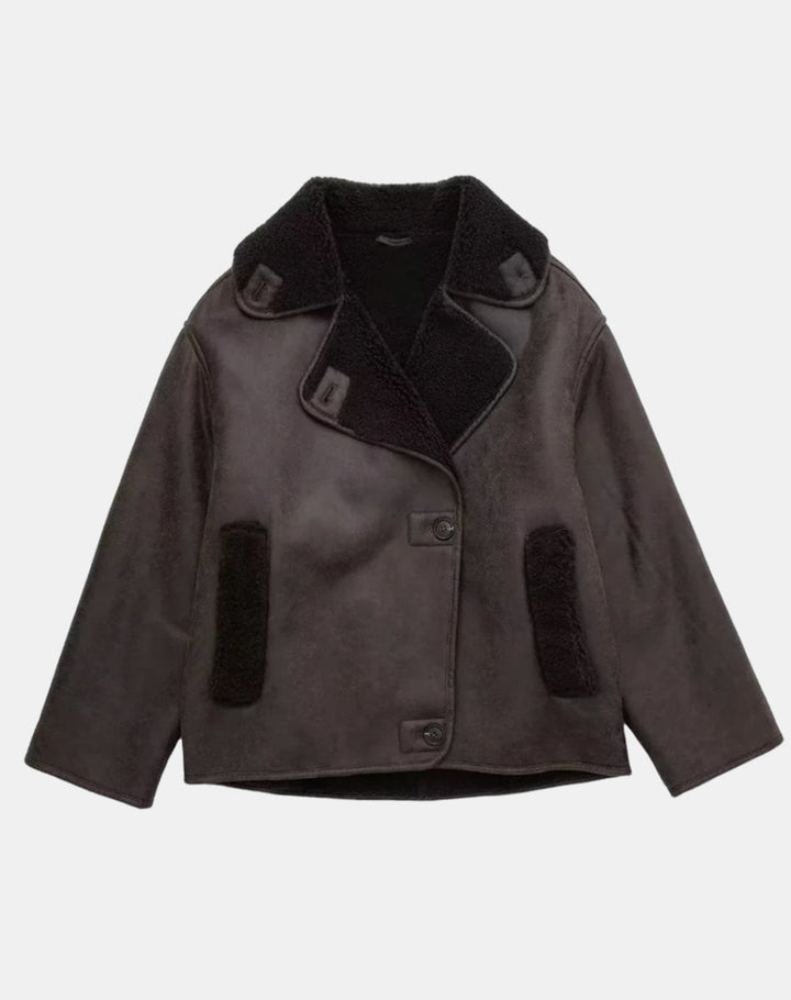 Amelia | Women's Faux Suede Sherpa-Lined Oversized Moto Jacket