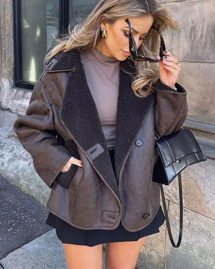 Amelia | Women's Faux Suede Sherpa-Lined Oversized Moto Jacket