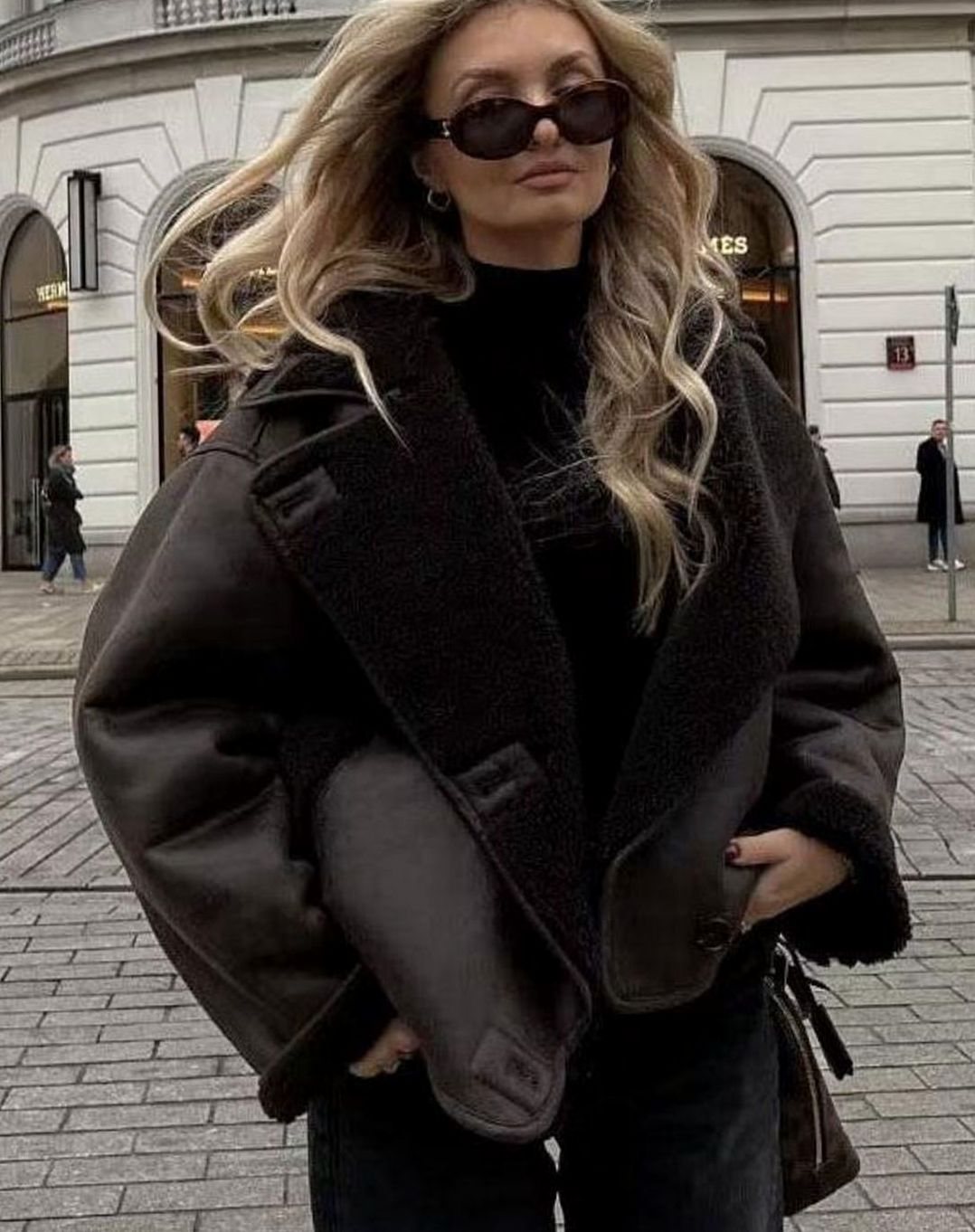 Amelia | Women's Faux Suede Sherpa-Lined Oversized Moto Jacket