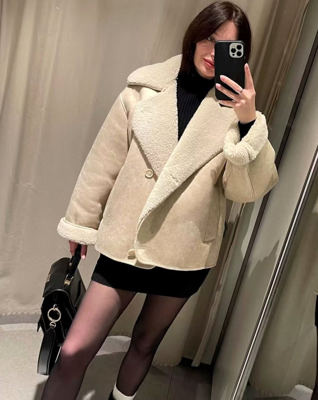 Amelia | Women's Faux Suede Sherpa-Lined Oversized Moto Jacket