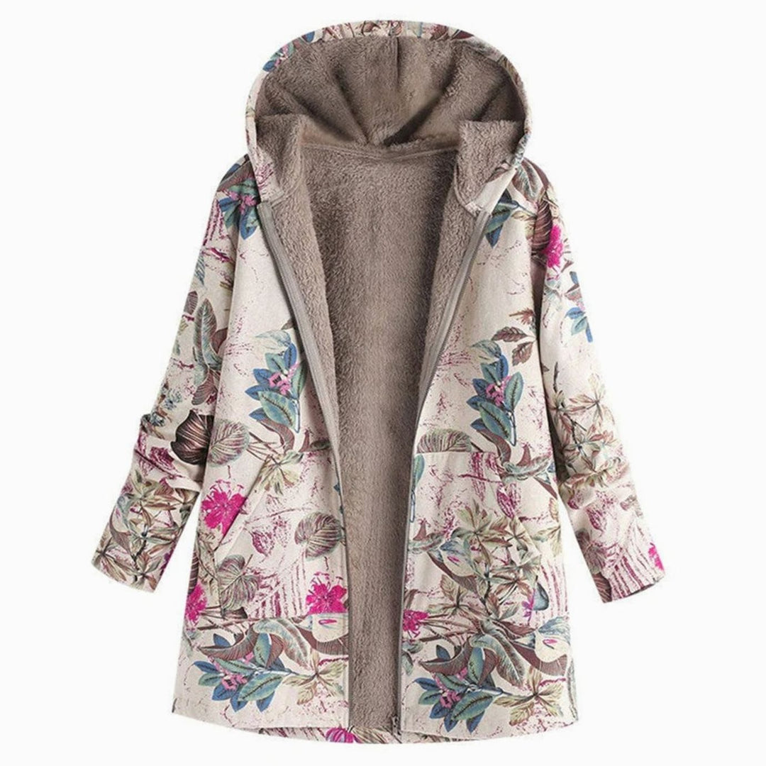 Luna | Women's Fleece-Lined Hooded Floral Coat Long Winter Jacket