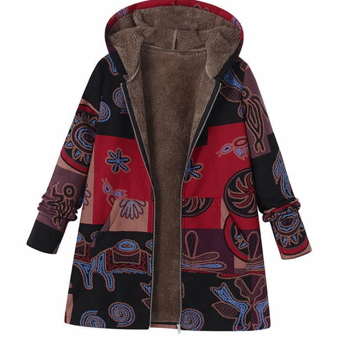 Luna | Women's Fleece-Lined Hooded Floral Coat Long Winter Jacket