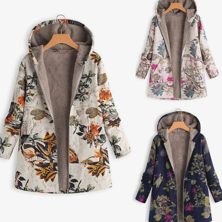 Luna | Women's Fleece-Lined Hooded Floral Coat Long Winter Jacket