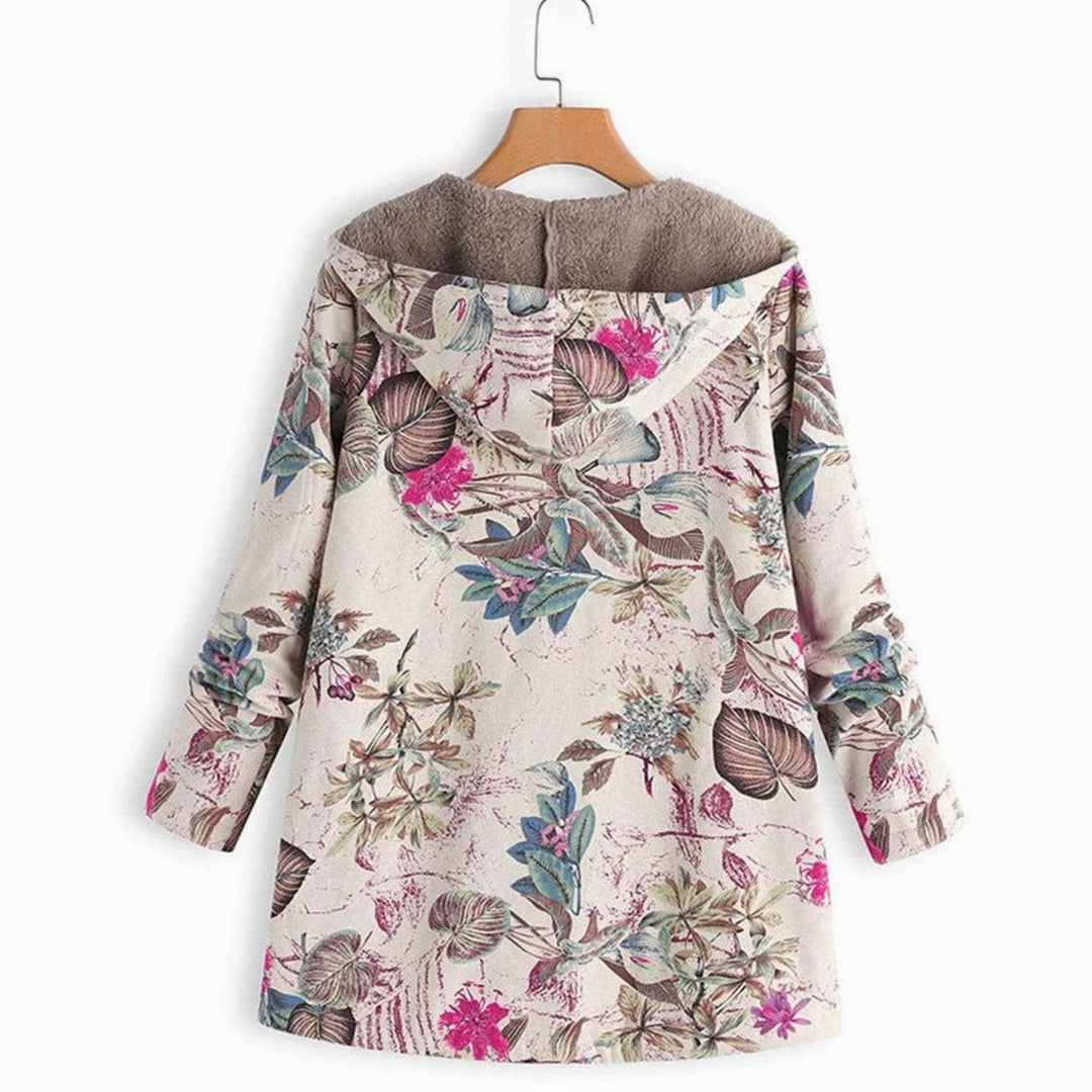 Luna | Women's Fleece-Lined Hooded Floral Coat Long Winter Jacket