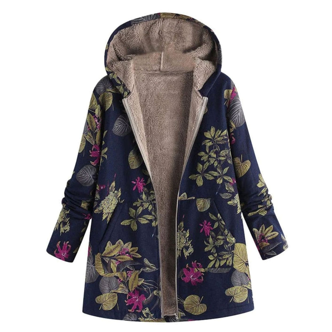 Luna | Women's Fleece-Lined Hooded Floral Coat Long Winter Jacket