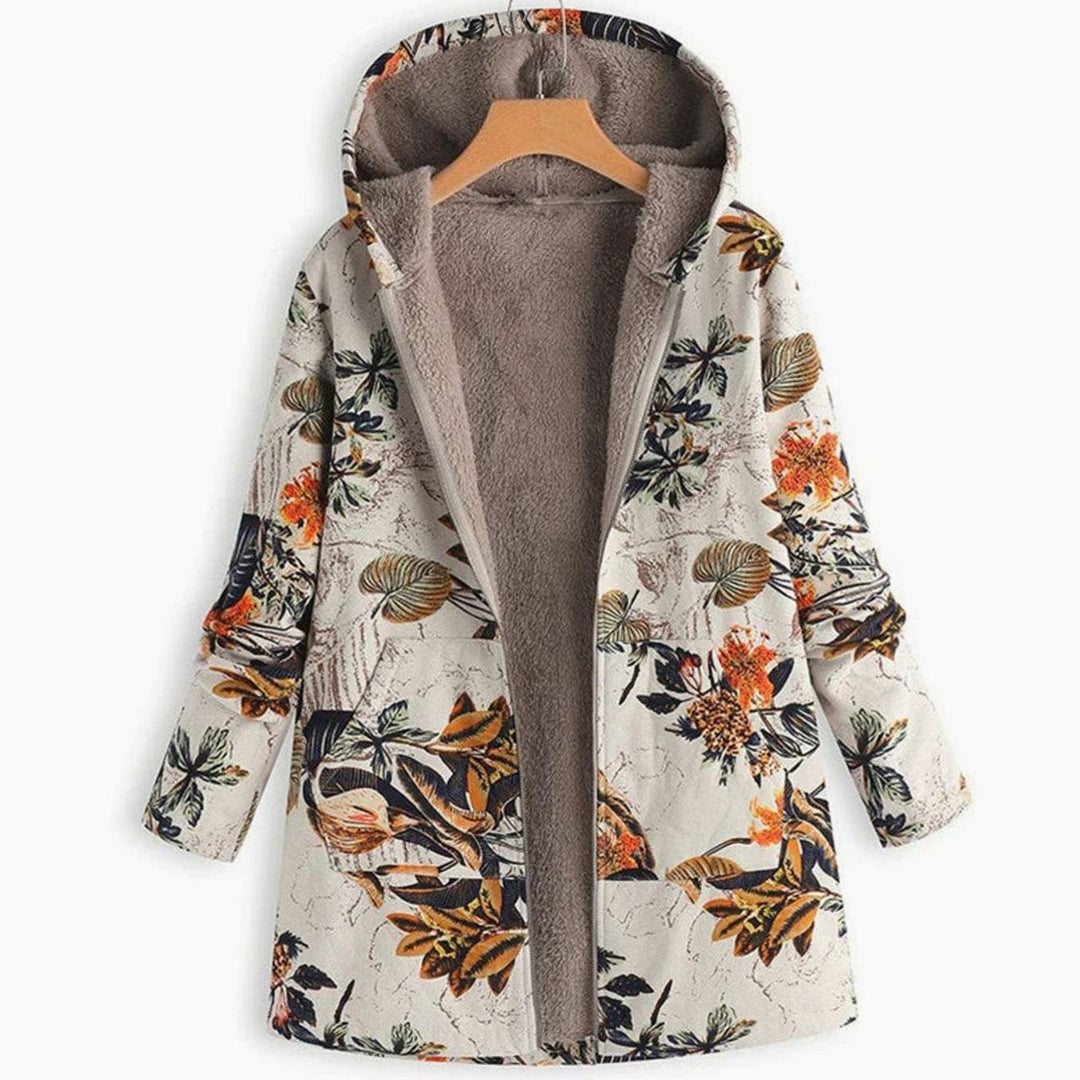 Luna | Women's Fleece-Lined Hooded Floral Coat Long Winter Jacket