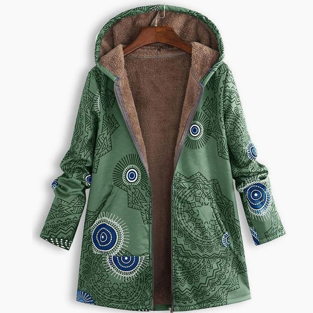Luna | Women's Fleece-Lined Hooded Floral Coat Long Winter Jacket