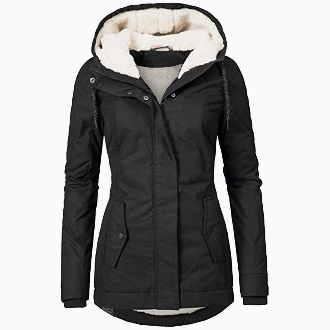 Aria | Women's Fleece-Lined Hooded Parka Coat Drawstring Curved Hem
