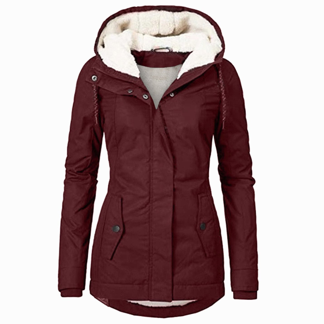 Aria | Women's Fleece-Lined Hooded Parka Coat Drawstring Curved Hem