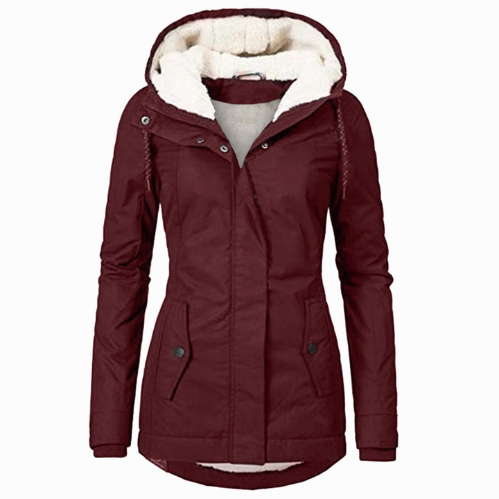 Aria | Women's Fleece-Lined Hooded Parka Coat Drawstring Curved Hem