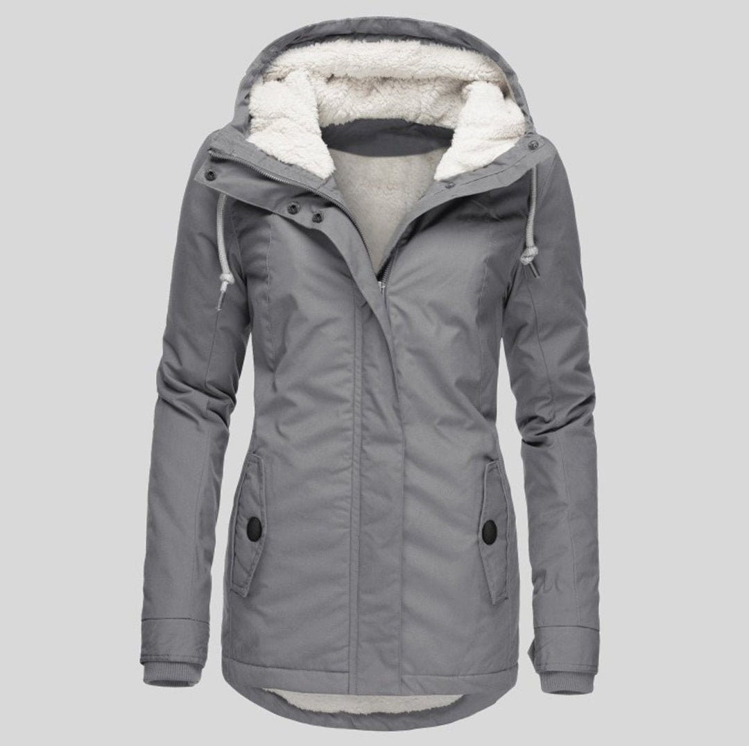 Aria | Women's Fleece-Lined Hooded Parka Coat Drawstring Curved Hem