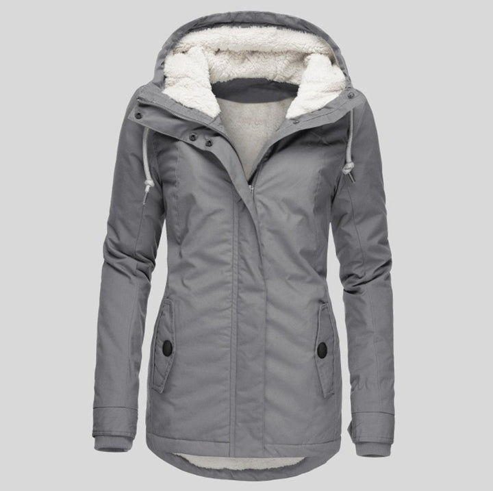 Aria | Women's Fleece-Lined Hooded Parka Coat Drawstring Curved Hem