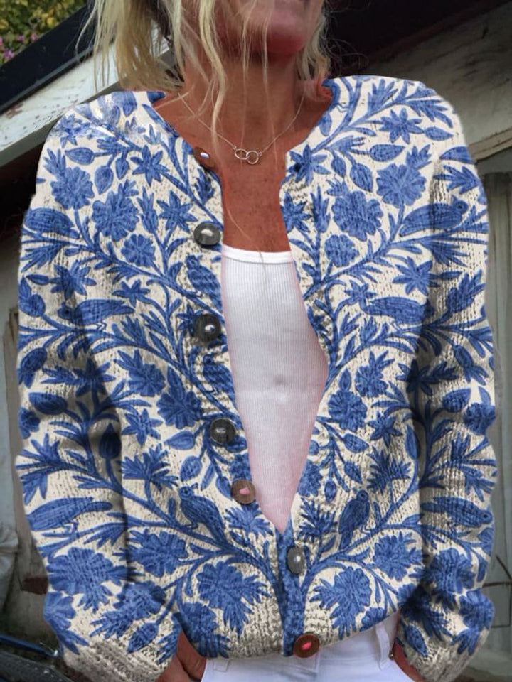 Mia | Women's Floral Embroidered Button-Front Knit Cardigan