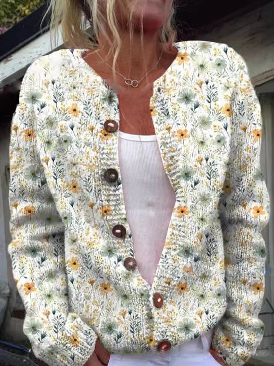 Mia | Women's Floral Embroidered Button-Front Knit Cardigan