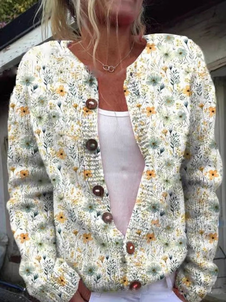 Mia | Women's Floral Embroidered Button-Front Knit Cardigan