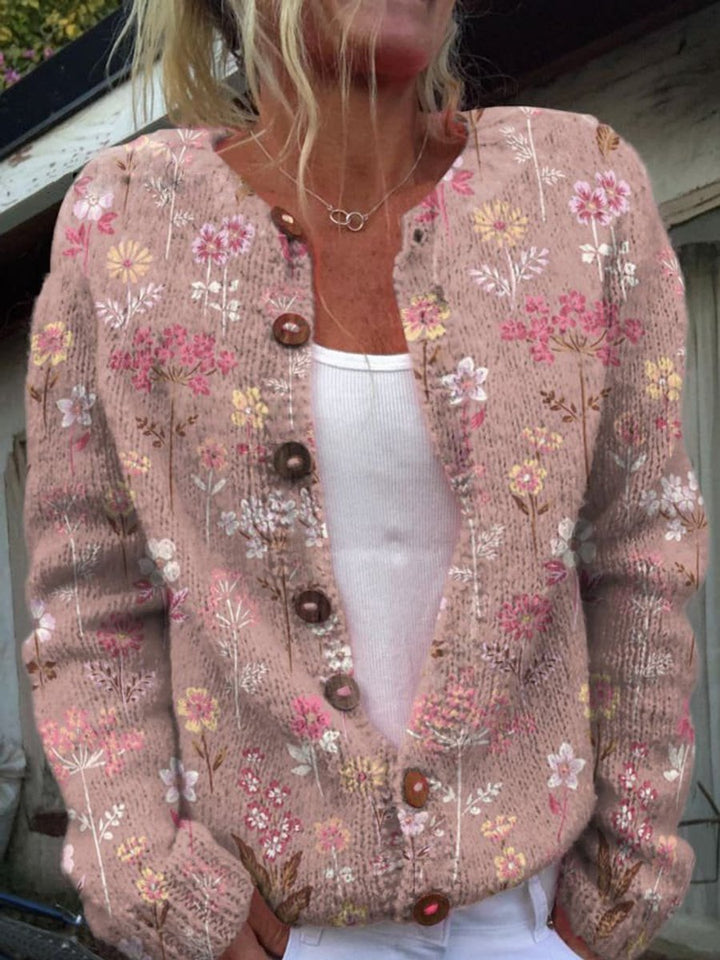 Mia | Women's Floral Embroidered Button-Front Knit Cardigan