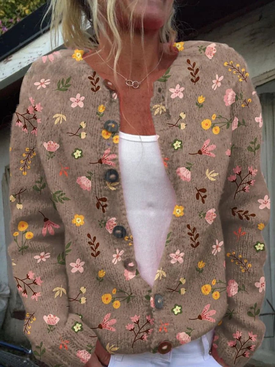 Mia | Women's Floral Embroidered Button-Front Knit Cardigan