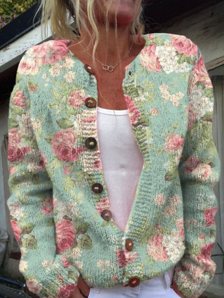 Mia | Women's Floral Embroidered Button-Front Knit Cardigan