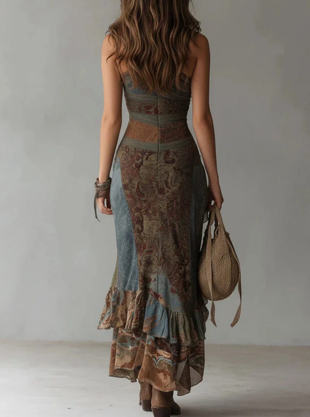 Hannah | Women's Floral Maxi Dress One-Shoulder Asymmetric Ruffled High Slit