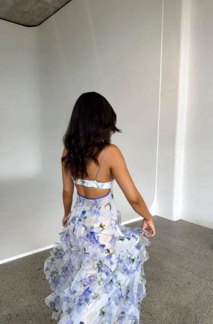 Riley | Women's Floral Ruffled Corset Strapless Maxi Dress