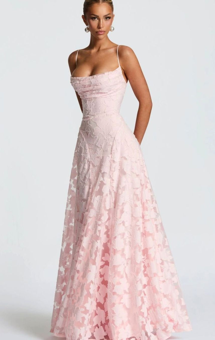 Riley | Women's Floral Spaghetti-Strap A-Line Pink Maxi Dress