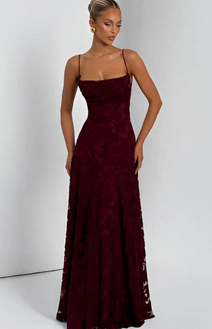 Riley | Women's Floral Spaghetti-Strap A-Line Pink Maxi Dress