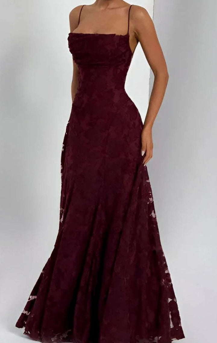Riley | Women's Floral Spaghetti-Strap A-Line Pink Maxi Dress