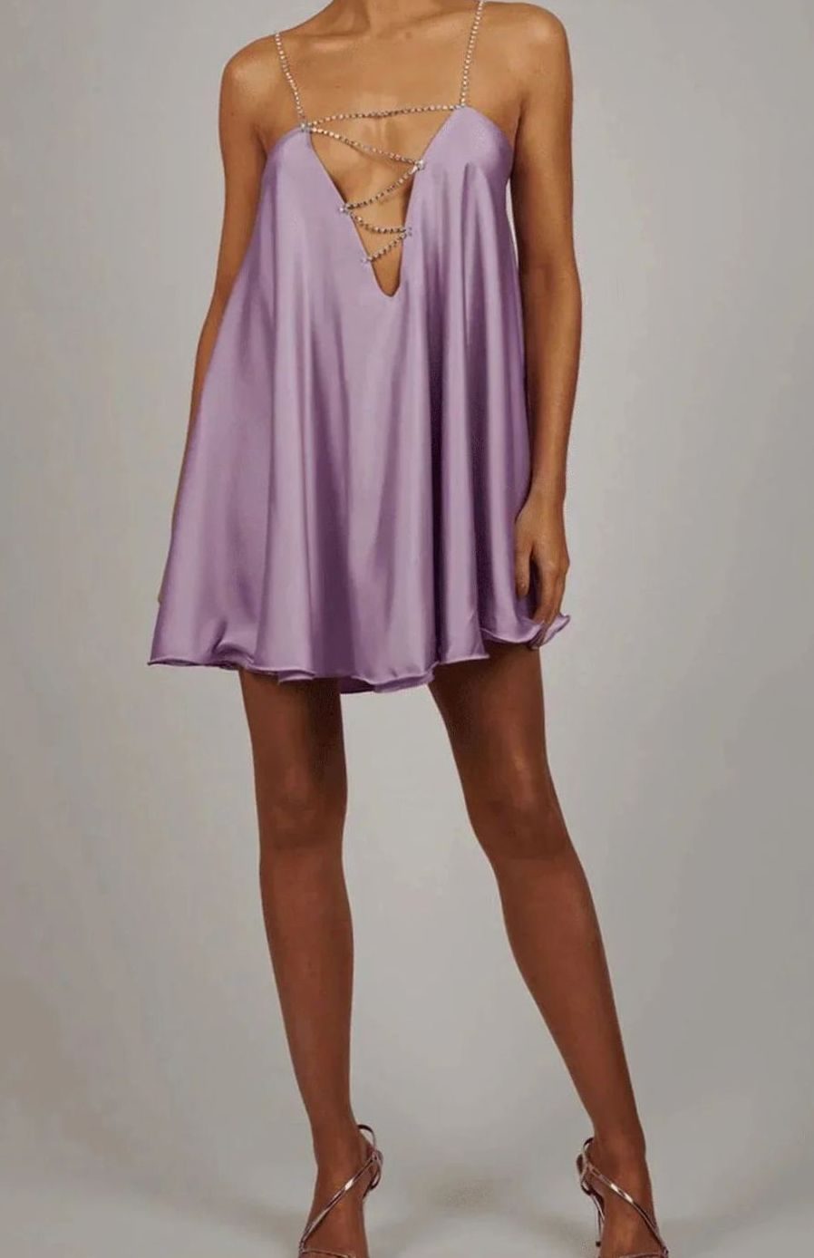 Emma | Women's Flowy Mini Wedding Guest Dress Rhinestone Chain Straps