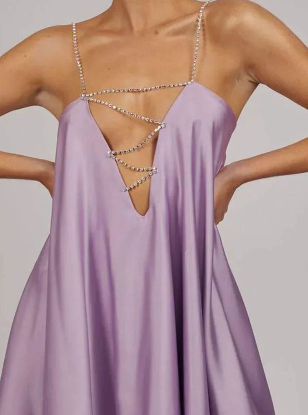 Emma | Women's Flowy Mini Wedding Guest Dress Rhinestone Chain Straps