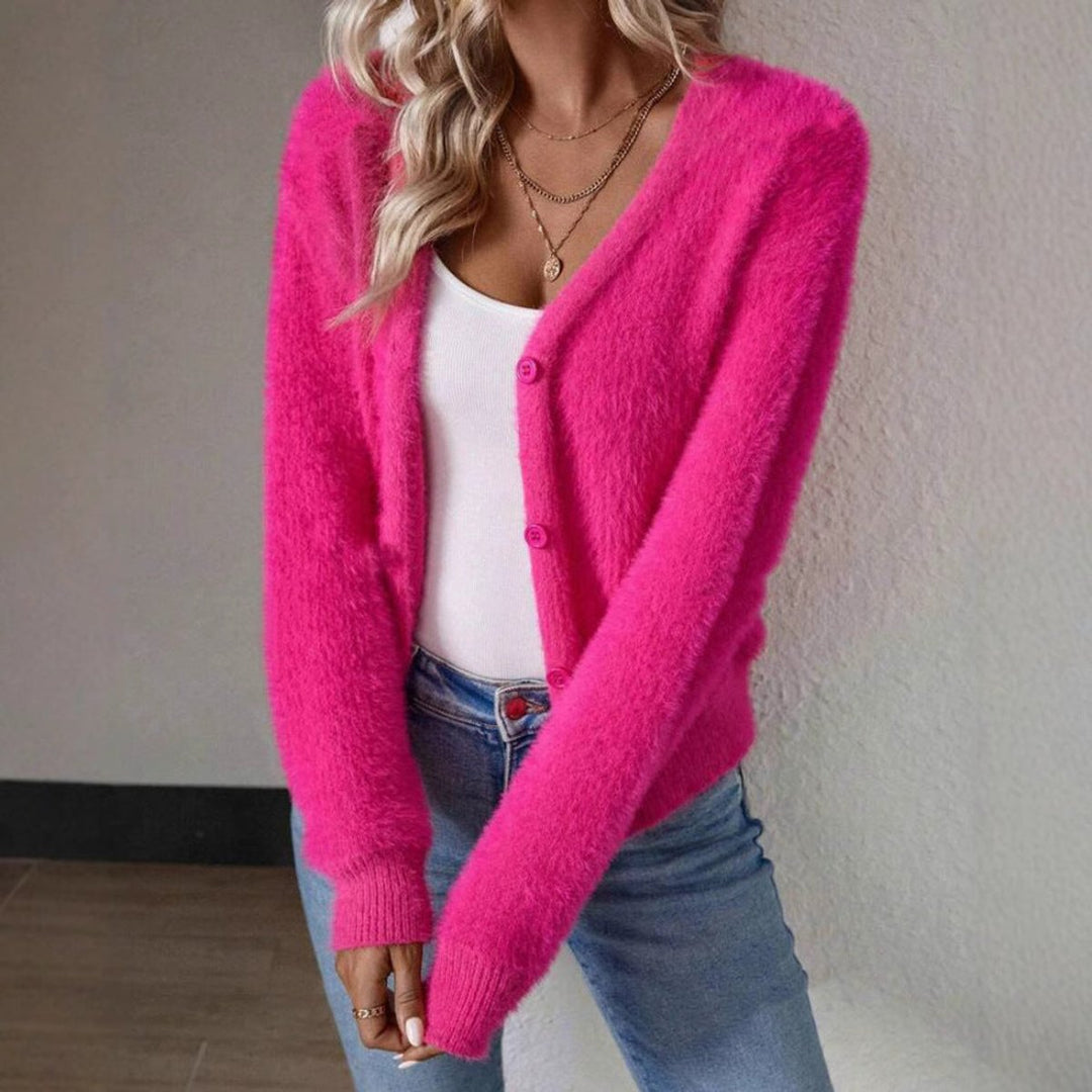 Charlotte | Women's Fluffy V-Neck Button-Front Knit Cardigan