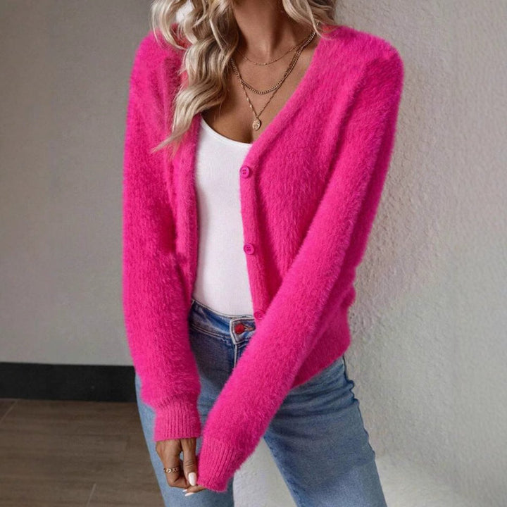 Charlotte | Women's Fluffy V-Neck Button-Front Knit Cardigan