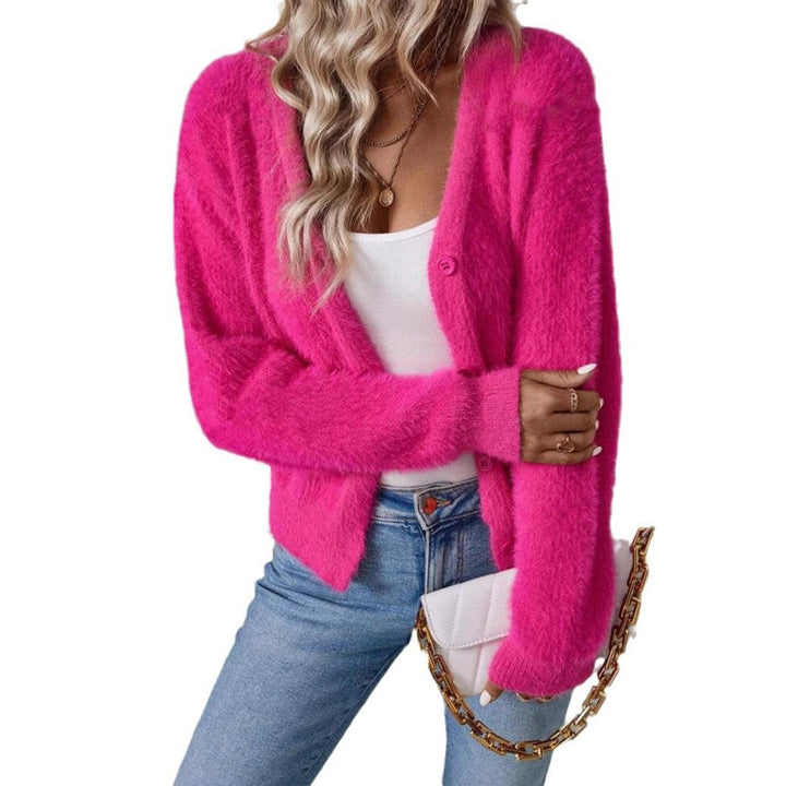 Charlotte | Women's Fluffy V-Neck Button-Front Knit Cardigan
