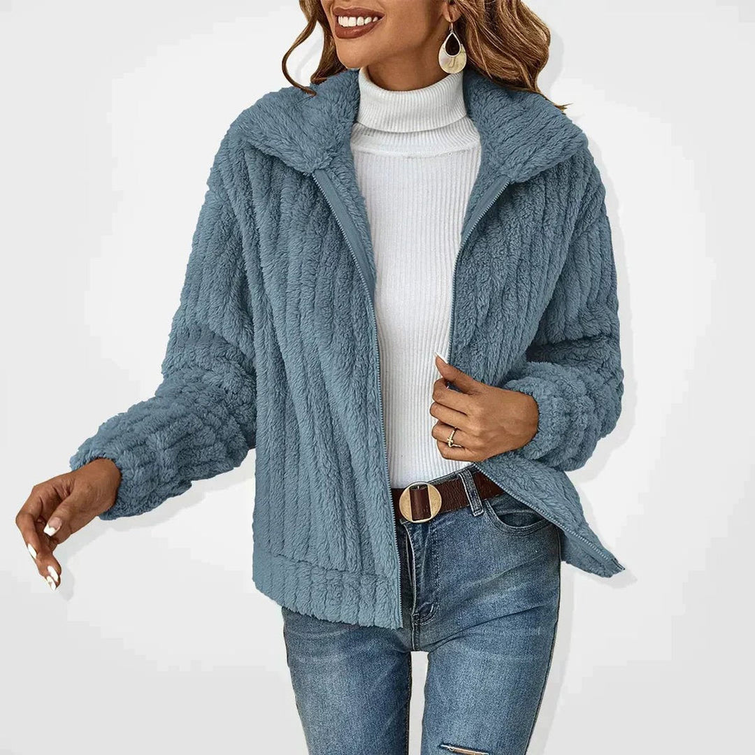 Aria | Women's Fluffy Zip-Up Quilted Jacket Oversized Fleece Coat