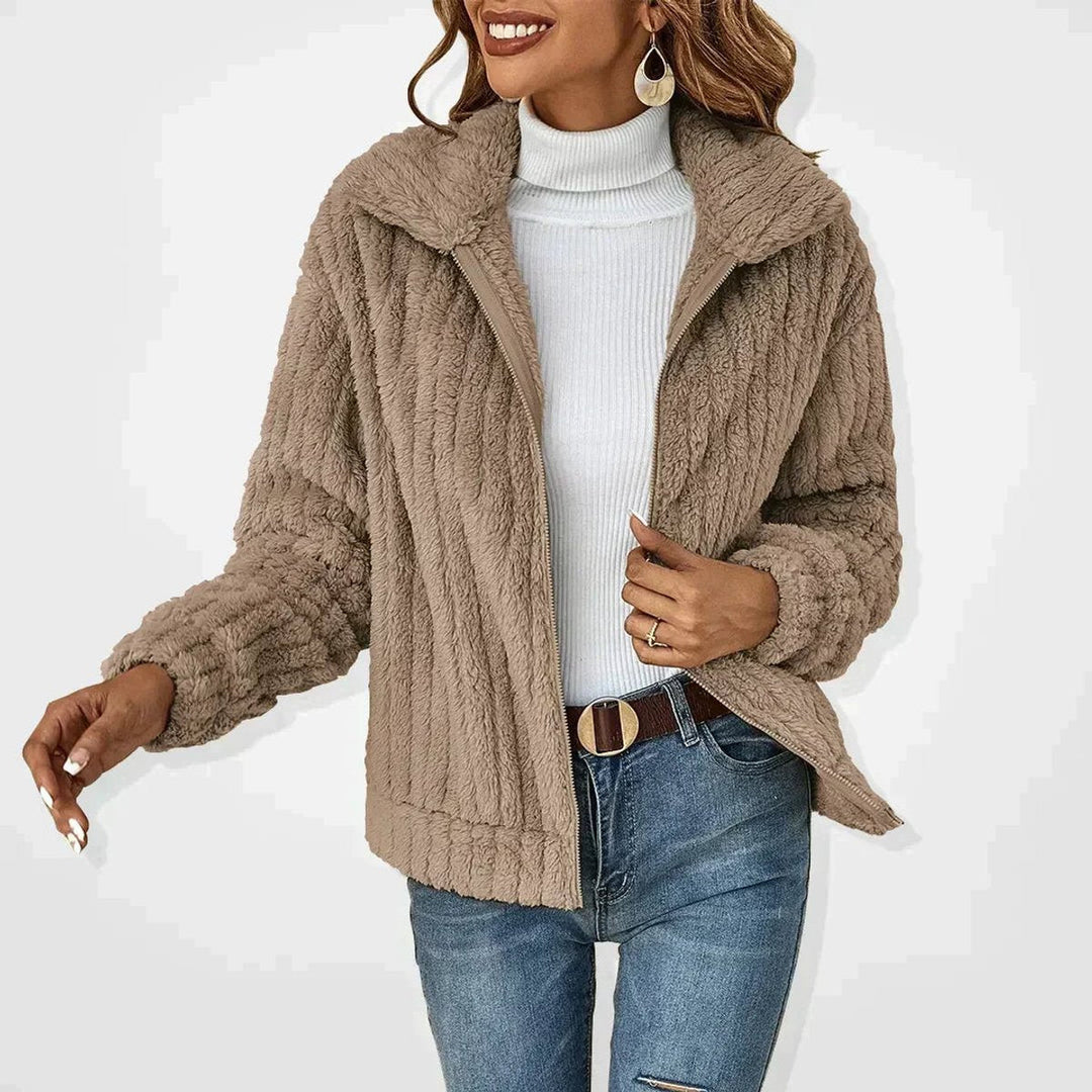 Aria | Women's Fluffy Zip-Up Quilted Jacket Oversized Fleece Coat